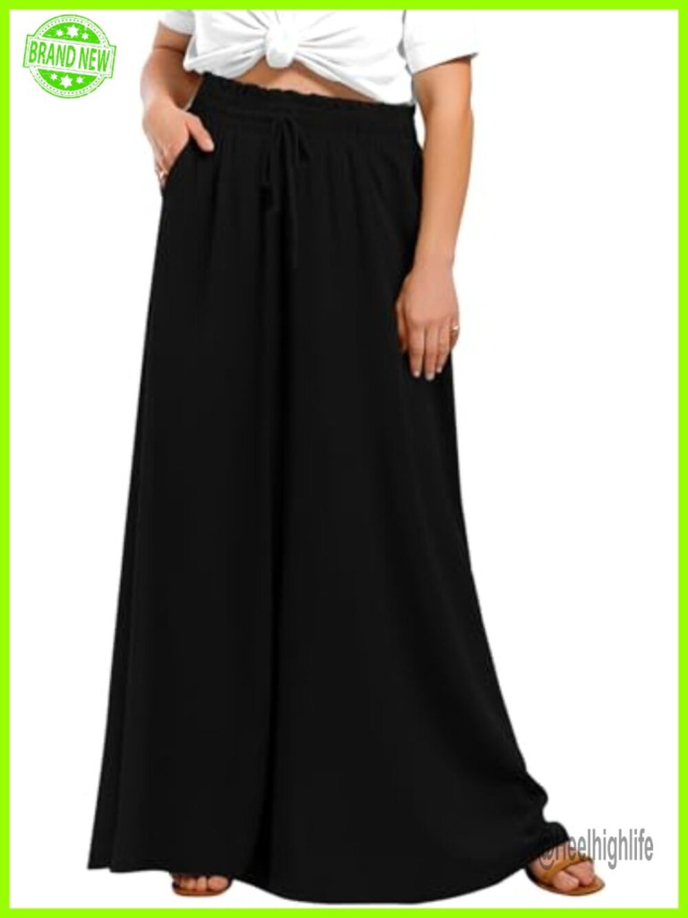 Plus Size Wide Leg Palazzo Pants with Pockets